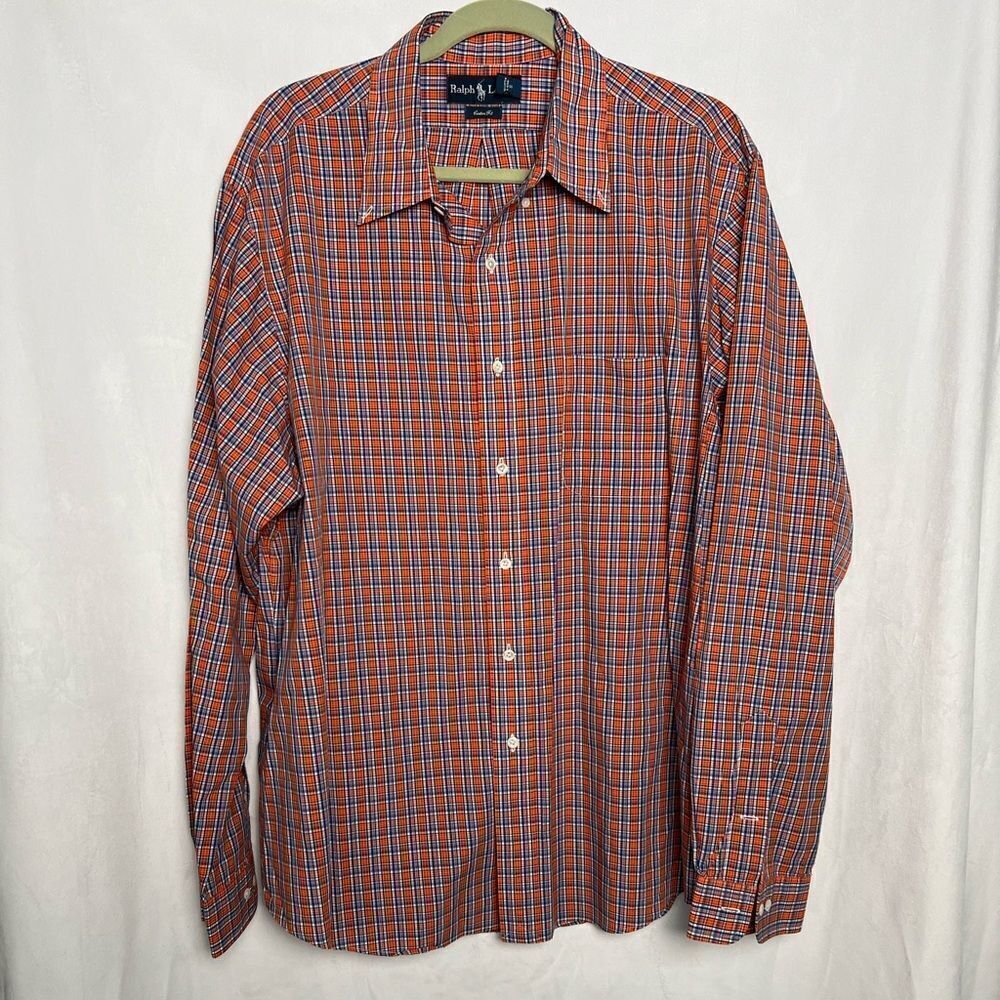 Ralph Lauren Custom Fit Men’s Button Up Plaid Shirt Long Sleeve 18 XXL